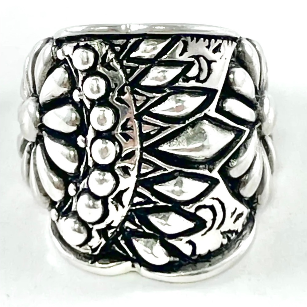 ⏳Dramatic Vintage BBJ Sterling Silver Ornate Hand Stamped Floral Geometric Ring